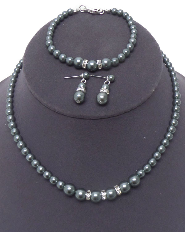 Pearl with crystals necklace and bracelet set