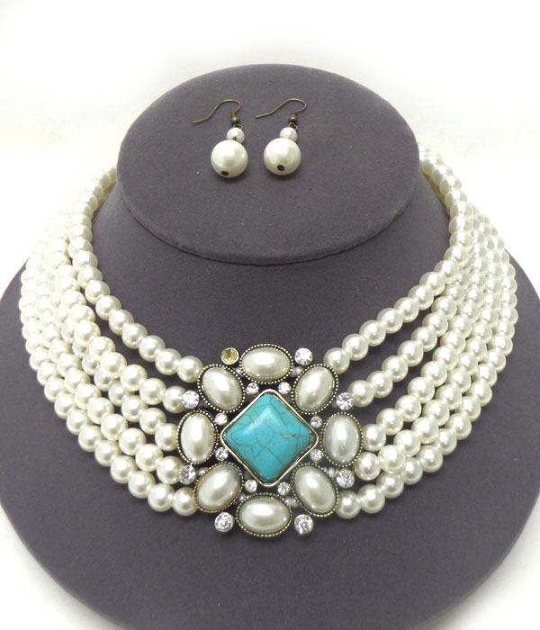 Flower five layer pearl necklace set