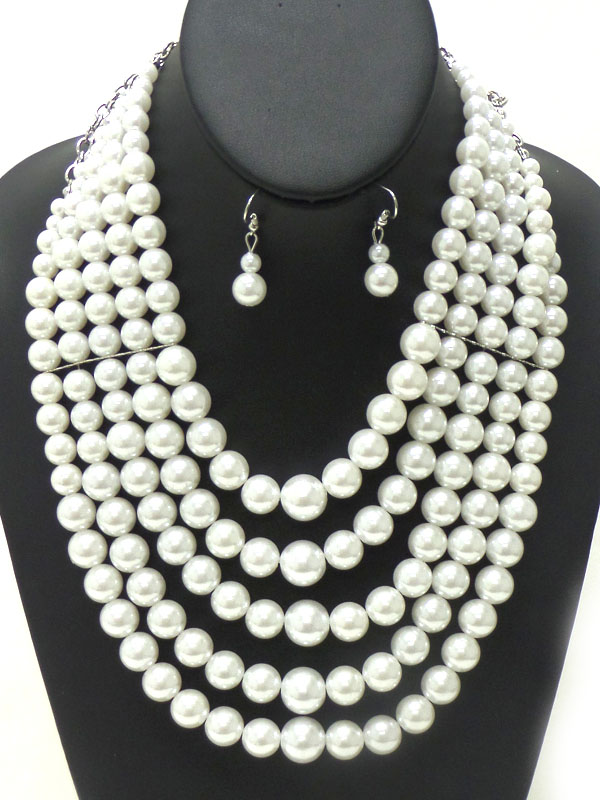 Five layer of pearls with bar necklace set