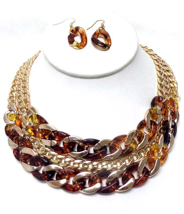 Layer chain and plastic necklace set