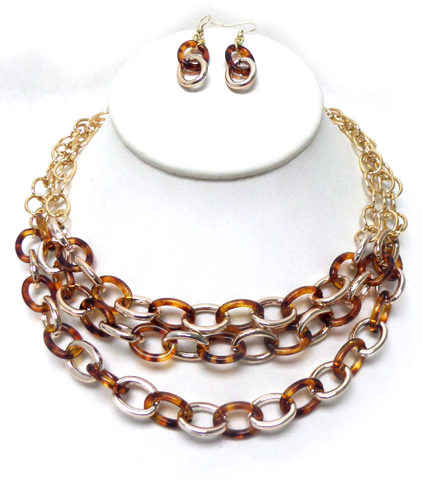 Layer chain and plastic necklace set