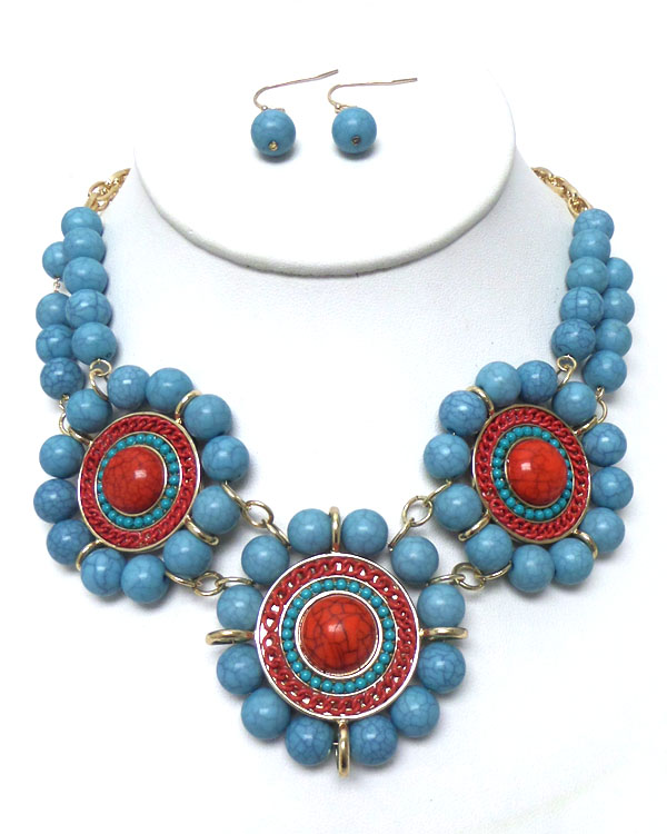 Turquoise flower link necklace set