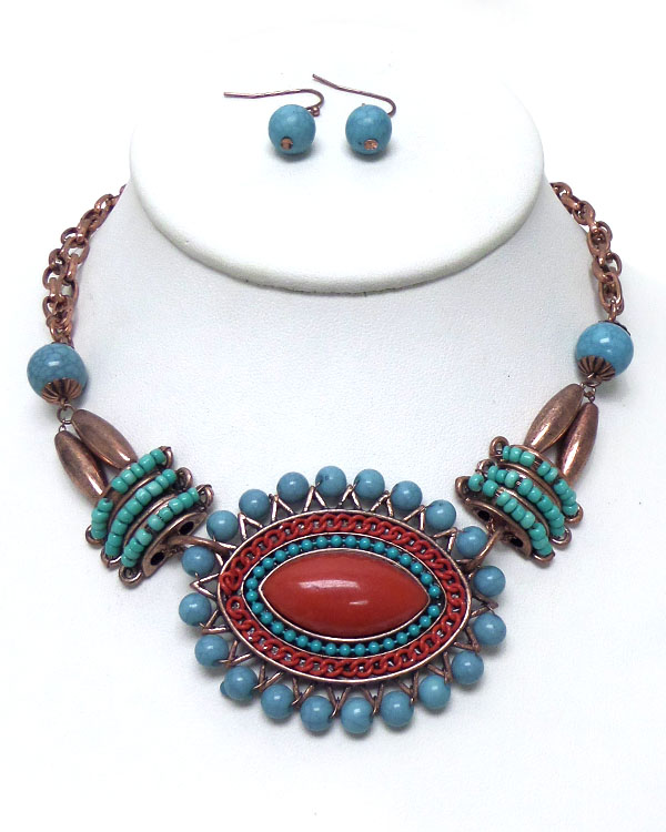 Handmade beads and stones necklace set