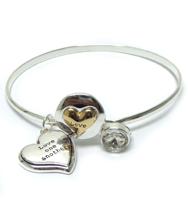 Thin metal heart message bangle bracelet -valentine