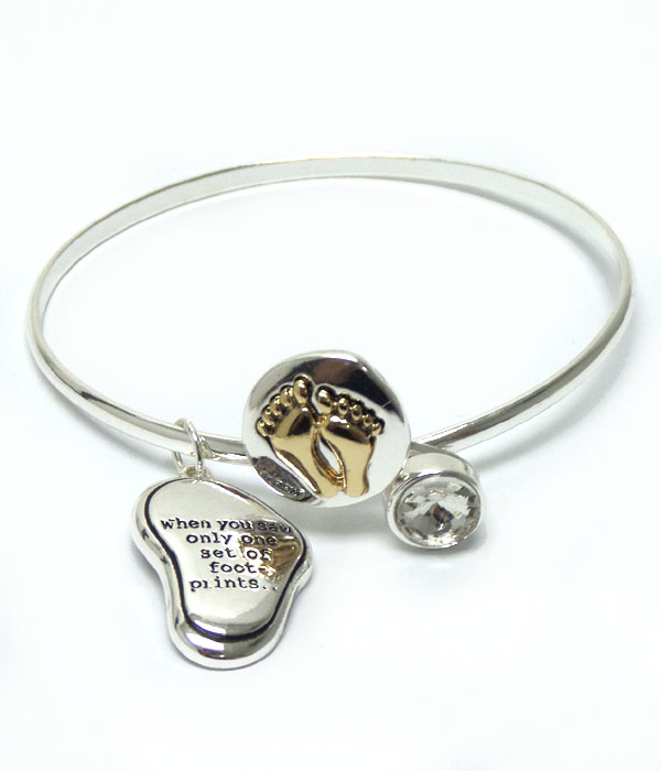 Two feet with quote metal bnagle braceet