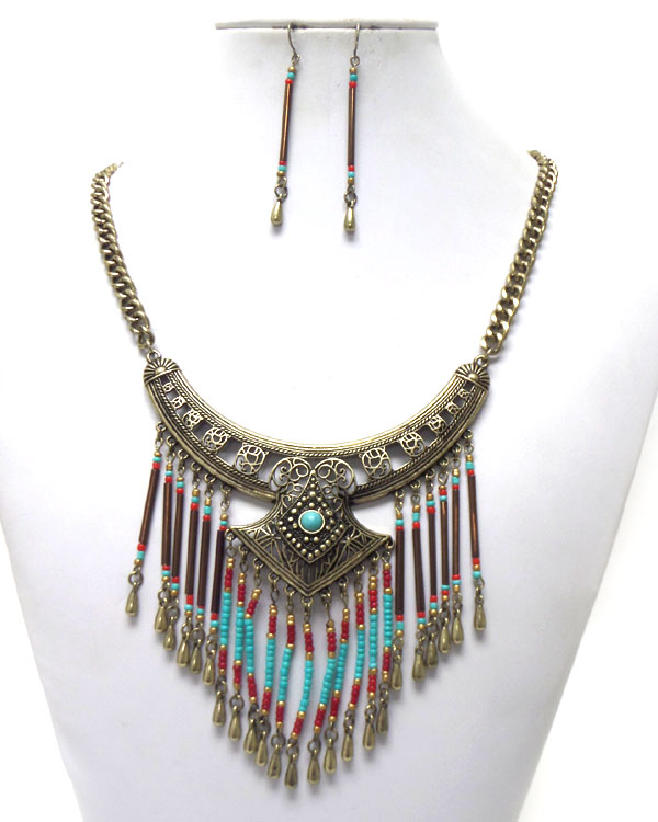 Bohemian style with seeb beads vinatge metal necklace set 