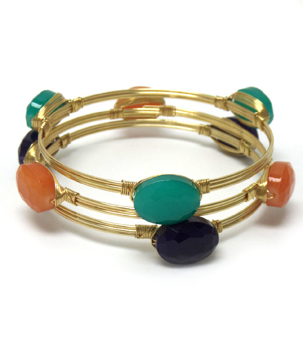 Quartz mix handmade bourbon wire wrapped bangle bracelet set of 3