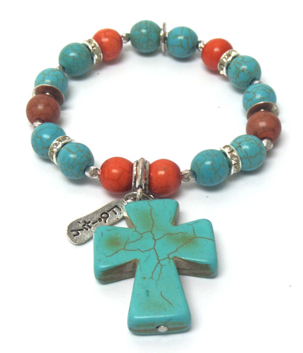 Turquoise stone cross bracelet 