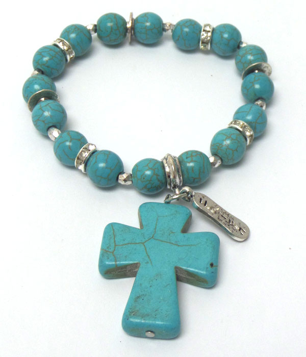 Turquoise stone cross bracelet 