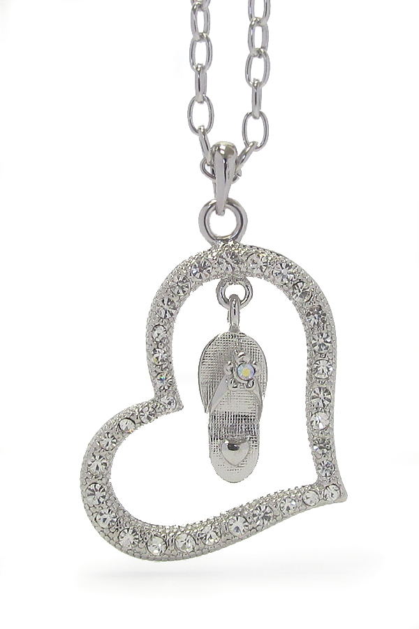 Made in korea whitegold plating crystal heart and flipflop dangle necklace