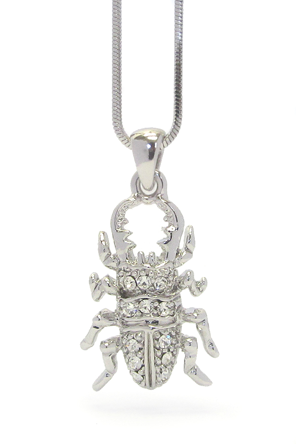 WHITEGOLD PLATING CRYSTAL BUG PENDANT NECKLACE