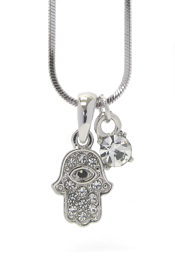 Made in korea whitegold plating  crystal hamsa dual pendant necklace