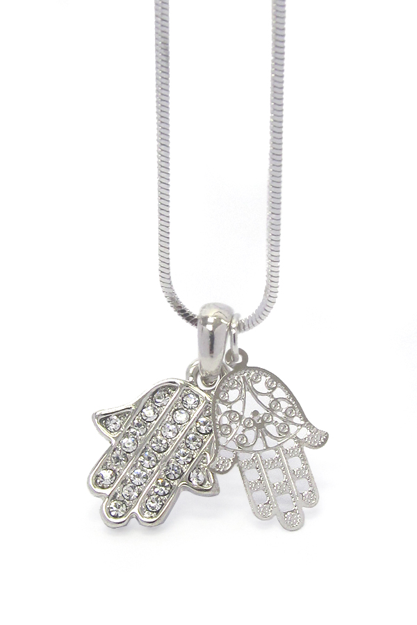 Made in korea whitegold plating two hand with stones necklace