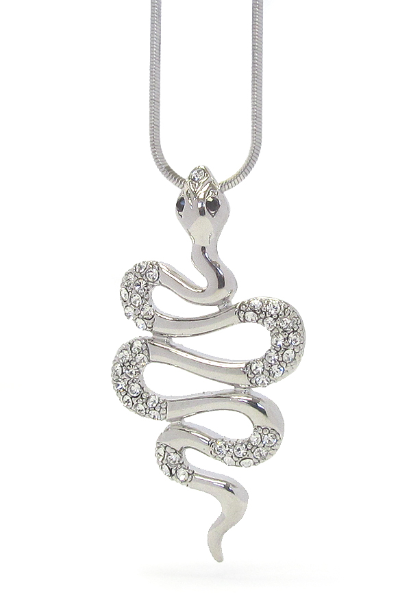 Made in korea whitegold plating crystal snake pendant necklace