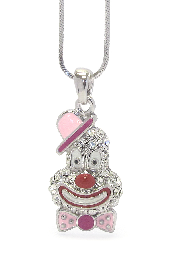Made in korea whitegold plating crystal stud clown pendant necklace