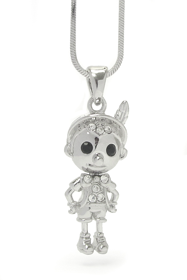 Made in korea whitegold plating crystal pinocchio pendant necklace
