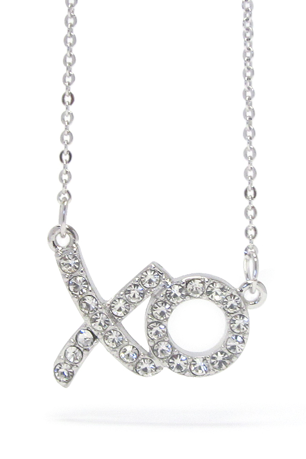 Made in korea whitegold plating crystal xo pendant necklace
