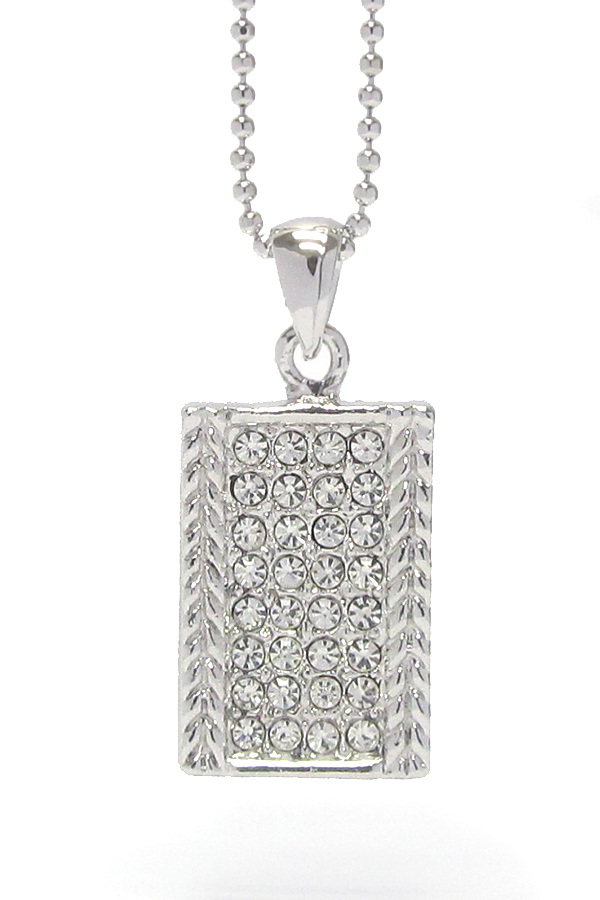 Made in korea whitegold plating crystal pave square pendant necklace
