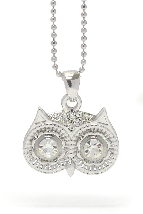 Made in korea whitegold plating crystal owl head necklace