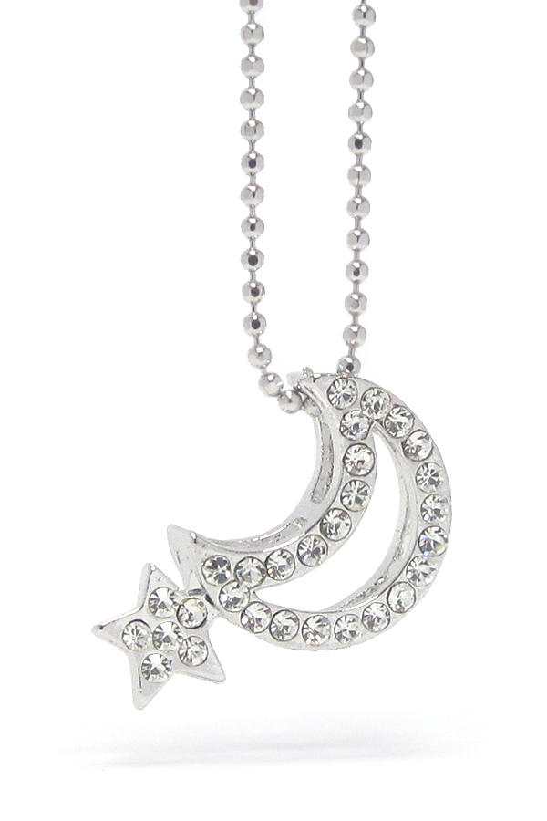 Made in korea whitegold plating crystal moon and star pendant necklace
