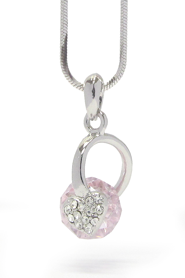 Made in korea whitegold plating heart and facet crystal ball pendant necklace