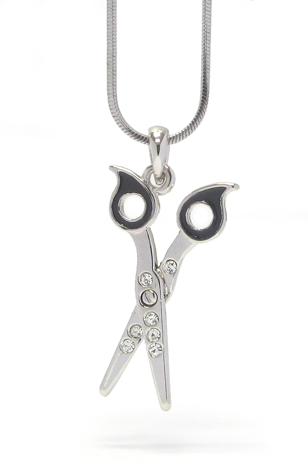 Made in korea whitegold plating crystal deco scissor necklace