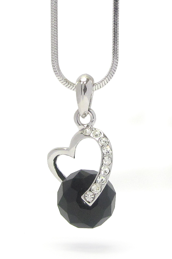 Made in korea whitegold plating heart and facet crystal ball pendant necklace