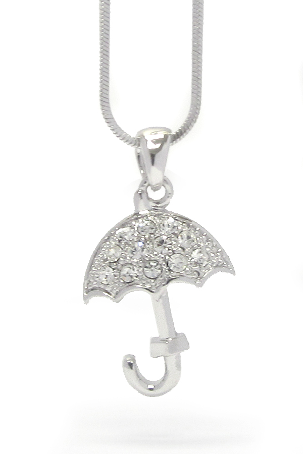 Made in korea whitegold plating crystal umbrella pendant necklace