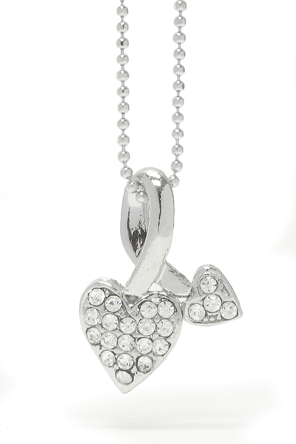 Made in korea whitegold plating crystal double heart pendant necklace