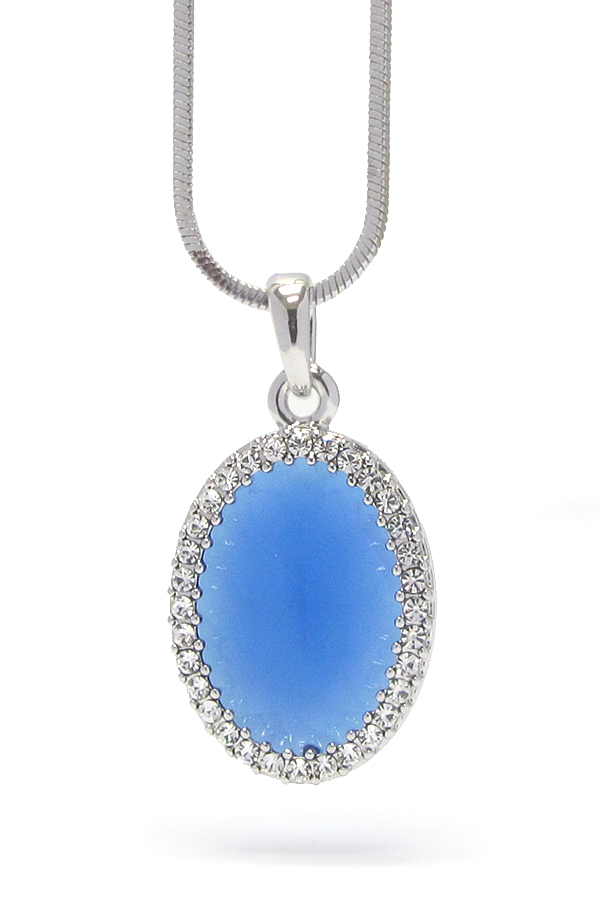 Made in korea whitegold plating facet cubic zirconia  and crystal oval pendant necklace