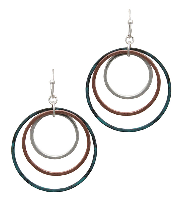 Triple metal hoop earring