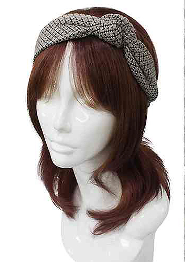 DIAMOND PATTERN SIDE KNOT HEADBAND - 60% ACRYLIC 40% POLYESTER