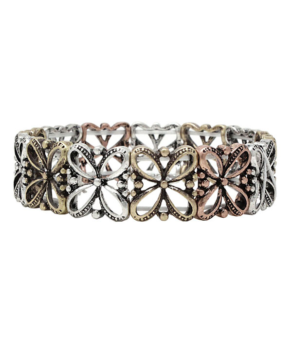 Vintage metal flower link stretch bracelet