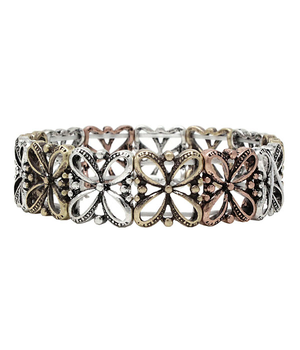 VINTAGE METAL FLOWER LINK STRETCH BRACELET