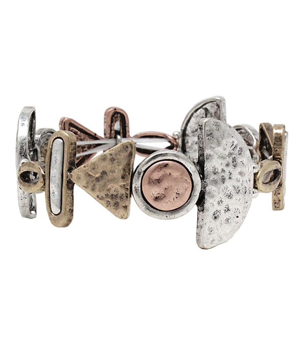 Vintage metal multi geometric shape link stretch bracelet