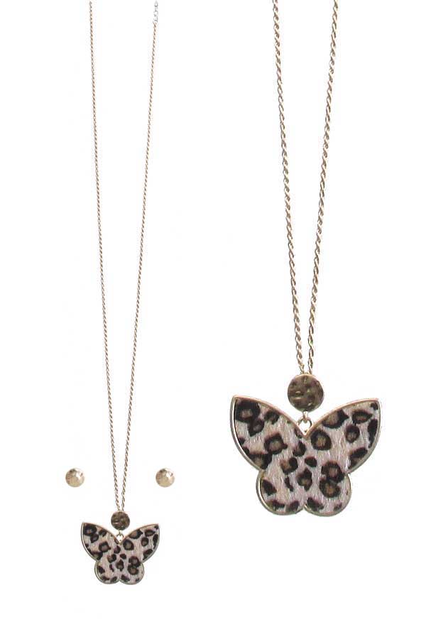 Animal print butterfly pendant long necklace set
