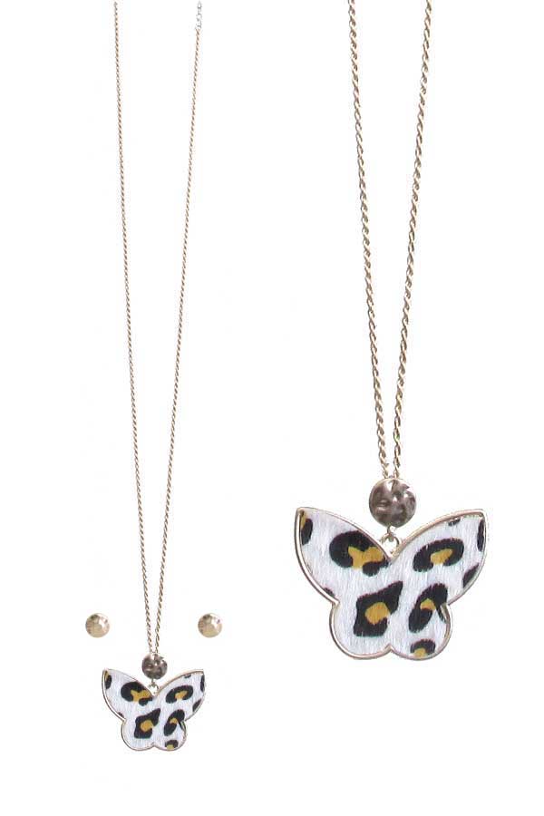 Animal print butterfly pendant long necklace set