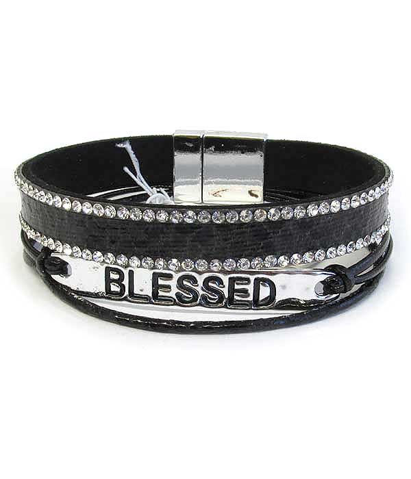 Religious inspiration animal print leatherette magnetic bracelet - blessed