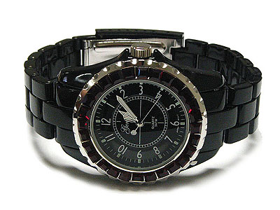 Barguette crystal round face fashion color metal band watch