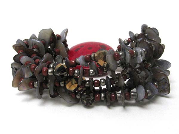 Figurine disk and shell chips chain stretch bracelet