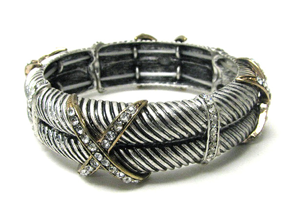 Crystal deco cross designer style stretch bracelet