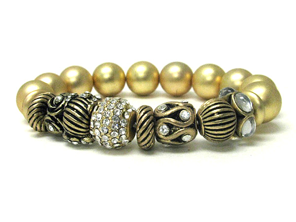 Crystal and metal ball link stretch bracelet