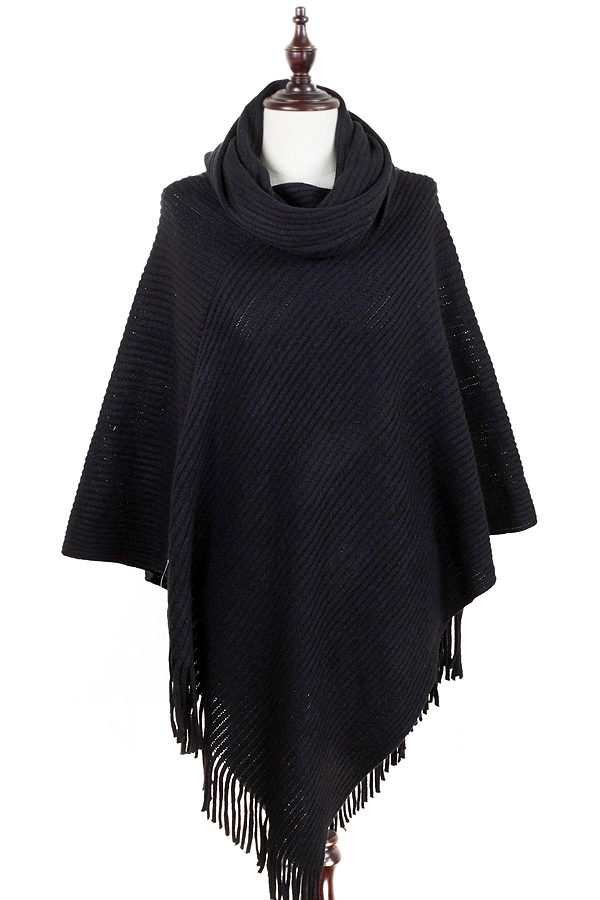 Solid color 100% acrylic turtleneck poncho