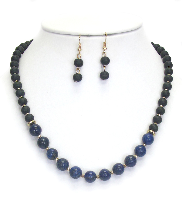 Multi stone and wood ball necklace set