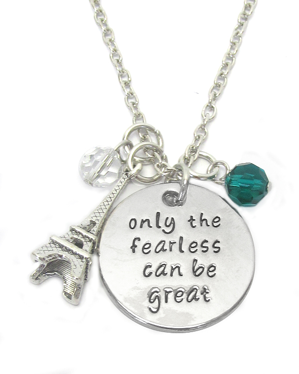 Inspiration message multi charm pendant necklace - only the fearless can be great