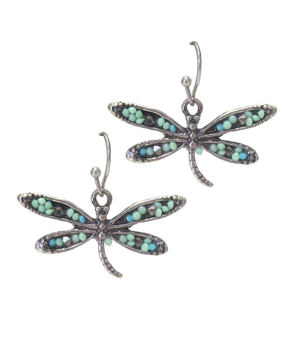 Multi seed bead dragonfly earring
