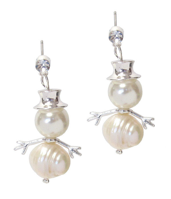 FRESH PEARL SNOWMAN EARRING - CHRISTMAS THEME