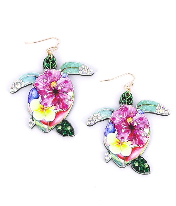 Sealife theme tropical floral paint earring - turtle