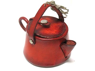 Genuine leather teaport shape coin purse key chain