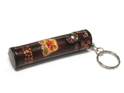 GENUINE LEATHER FLOWER PATTERN TOOTHPICK CASE KEY CHAIN